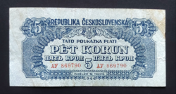 Czechoslovakia 5 kroner, koron 1944, vf