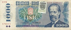 1000 korun korona 1985-1993 szlovák bélyeggel Szlovákia Ritka