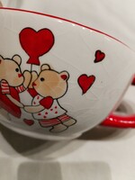 Glazed ceramic cup and dish - teddy bears 