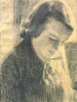 József Breznay: portrait of a young man - early work, rare - pencil drawing
