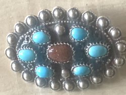 Silver brooch with pendant-turquoise ..Marked