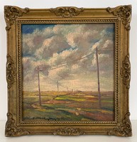 Original György Détár dettár (1892 - 1951) - landscape oil, wood! Very nice!