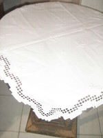 Beautiful snow-white hand-embroidered azure woven tablecloth