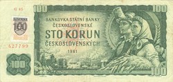 100 korun korona 1961-1993 szlovák bélyeggel Szlovákia 1.