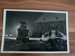 Old postcard, Cluj Castle, detail of Mátyás-Király Square, photo film, post office,