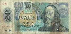 20 korun korona 1988-1993 szlovák bélyeggel Szlovákia 1.