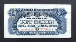 Czechoslovakia 5 kroner, age 1944, vf+
