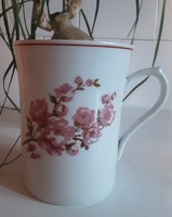 Román kézműves, cseresznyefa virágos porcelán bögre