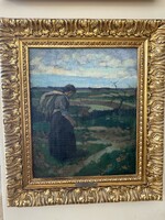 Imre Földes: on the way home oil on canvas Munich painting 50x60+ beautiful frame