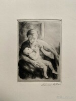 Etching Mother with Child by István Szőnyi (1894-1960) /13.5x9.5 cm/