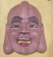 Wooden carved laughing buddha head for sale