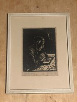 Linóleum metszet, grafika 1900 as évek eleje ismeretlen osztrák művész