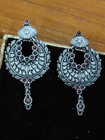 Marked, sterling (925) silver earrings, with green and red garnet stones, from India. New.