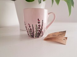Small collectable yves rocher cup, mug with flowers on a pink background, new