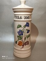 Kerámia patika tégely gyógyszertári edény Viola Jool virágmintás jelzett orvosi eszköz