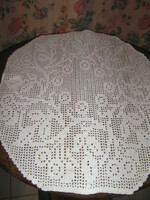 Beautiful antique vintage handmade crochet oval cherry tablecloth