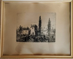 Etching - gross arnold: houses in Sopron