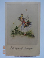 Régi grafikus névnapi üdvözlő képeslap, postatiszta