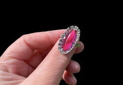 Hungarian silver ring with marcasite and pink stone
