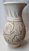 Beautiful large white Korund ceramic vase with flower decoration in perfect condition, 35 cm.