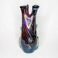 Double mouth, iridescent glass vase