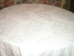 Wonderful snow-white rose patterned damask tablecloth