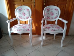 2 Baroque armchairs with neo-baroque armrests with pink rose cover, seat cover, washable