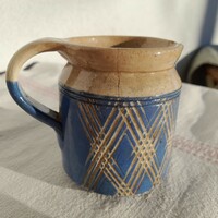Antique glazed small earthenware tumbler with a handle