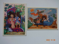Two old, postal clean graphic Russian postcards together based on Pushkin's fairy tale