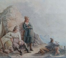 Shipwrecked: antique watercolor, by an unknown artist. Small image.