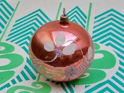Régi üveg karácsonyfadísz festett gömb orosz üvegdísz