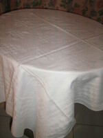Beautiful antique snow white checkered monogrammed damask tablecloth