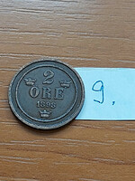 Sweden 2 öre 1898 bronze, ii. Oscar 9.
