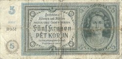 5 Korun crown kronen 1942 Czech Moravian Protectorate 1.