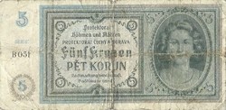 5 korun korona kronen 1942 Cseh Morva Protectorátus 1.
