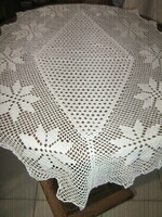 Beautiful white antique hand-crocheted floral boat-shaped tablecloth