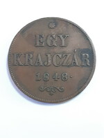 Szép állapot!!! Magyar szabadságharc 1 krajcár 1848 bronz érme