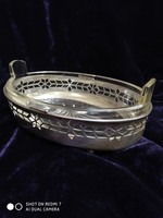 Antique silver (800 diana) art nouveau, oval glass inlay small dish.