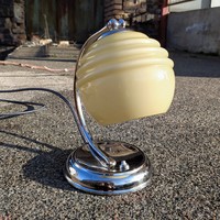 Art deco - streamline - bauhaus nickel-plated lamp renovated - ribbed, cream shade