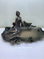 Bronzed female serving bowl, statue
