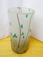 Szecessziós üvegműves műtárgy. Vastag falú indás váza, dekoratív ritkaság