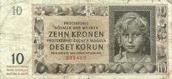 10 korun korona kronen 1942 Cseh Morva Protectorátus 1.