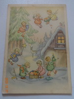 Régi grafikus karácsonyi üdvözlő képeslap - postatiszta - Charlotte Baron rajz