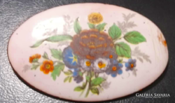 Antique large hand painted enamel brooch!