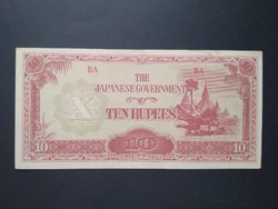 Burma Japán megszállás 10 Rupees 1942 VF+