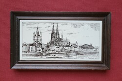 Tile picture tile picture with a view of Cologne in a wooden frame