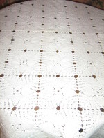 Beautiful white hand crocheted antique floral lace tablecloth