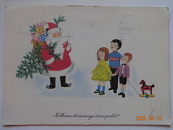 Régi grafikus karácsonyi üdvözlő képeslap - K. Lukáts Kató rajz