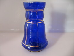 Blue blown glass hyacinth folding gilded vase