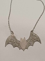 Striking silver large bat pendant necklace